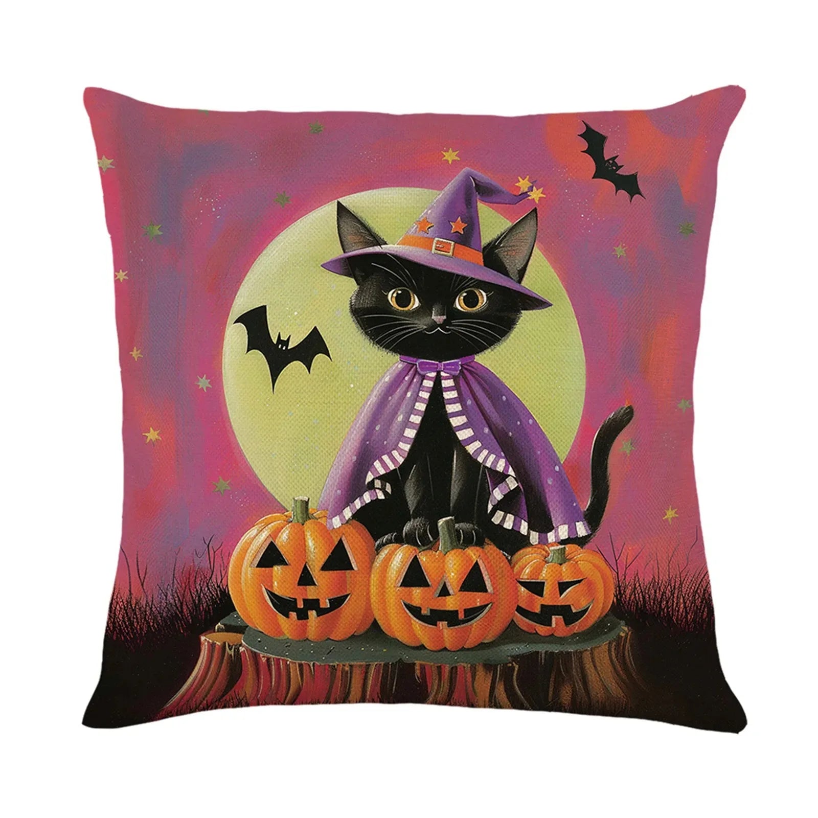 Home Decor Halloween Cat And Pumpkin Themed Pillow Covers Pattern Cushion Cover Suitable For Sofa Bedroom Car Pillow Cover