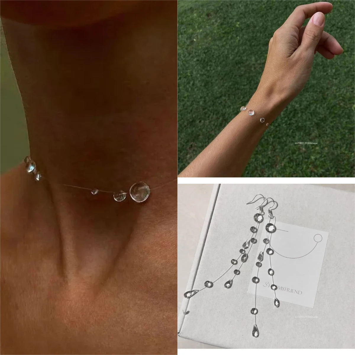 Handmade Water Drop Necklace, Raindrop Earrings, Resin Ice-Clear Dewdrop Jewelry, Alloy Women's Elegant Accessories