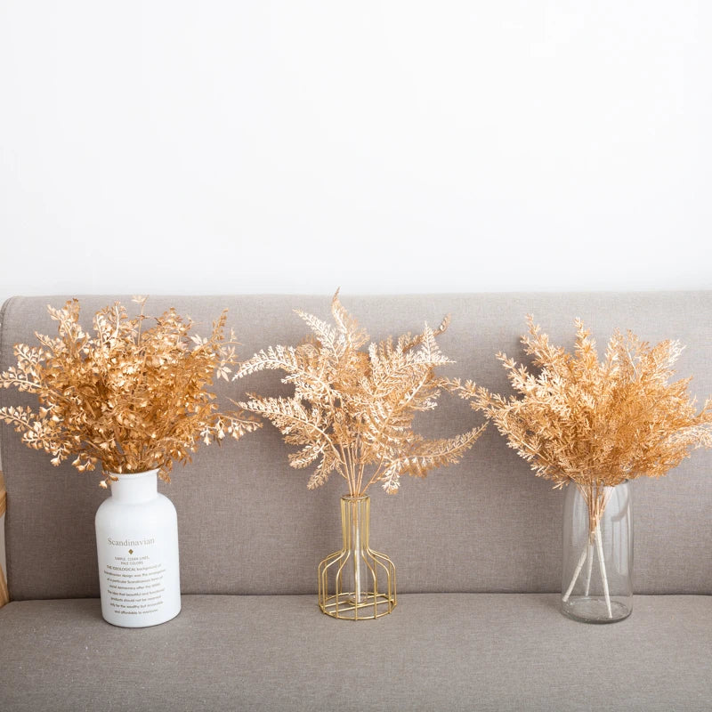 Gold Plastic Artificial Plants Balcony Bonsai DIY Flower Arrangement Eucalyptus Leaves  Autumn Home Party Christmas Decorations