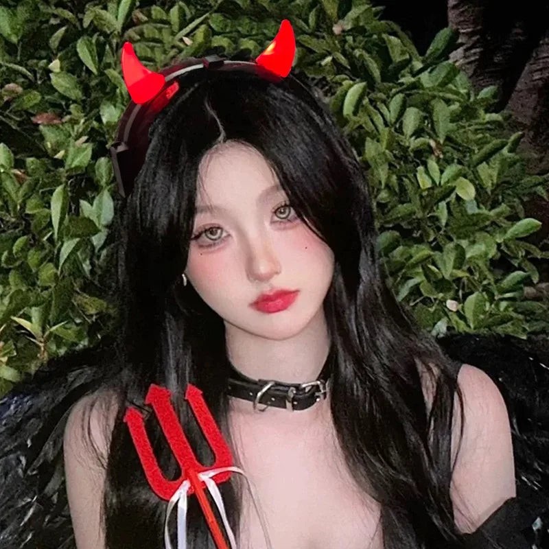 Classic Red Devil Horns Headband Red LED Light Hair Hoop Glow Bull Horns Headbands Halloween Costume Accessory for Party Cosplay