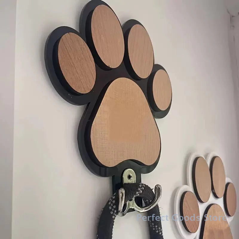Paw Print Dog Leash Hanger Wooden Wall Hook for Collars & Coats Claw Design Pet Lover Gift