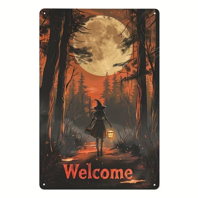 Vintage Metal Tin Sign  The House Witch Rules Halloween Decoration  Retro Wall Art for Home Room Restaurant Decor