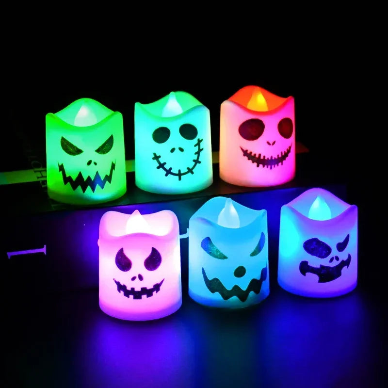 6Pcs/lot Led Halloween Ghost Pumpkin Candle Light Haunted House Horror Props Halloween Party Home Bar Decoration Multicolor Lamp