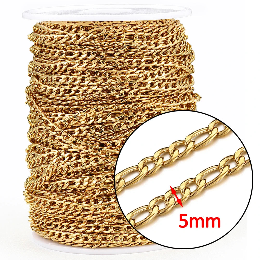 1meter Gold Stainless Steel Chain Multi Styles Star Thick Cable Curb Chains for Necklace Bracelet Jewelry Making DIY No Fade