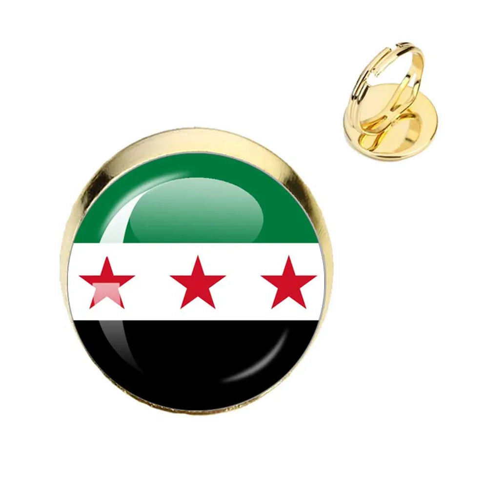 SKY FLAG Syria Flag National Keychain Glass Cabochon Heart-Shape Pendant Keychain For Women Men Charm Fashion Jewelry Gift