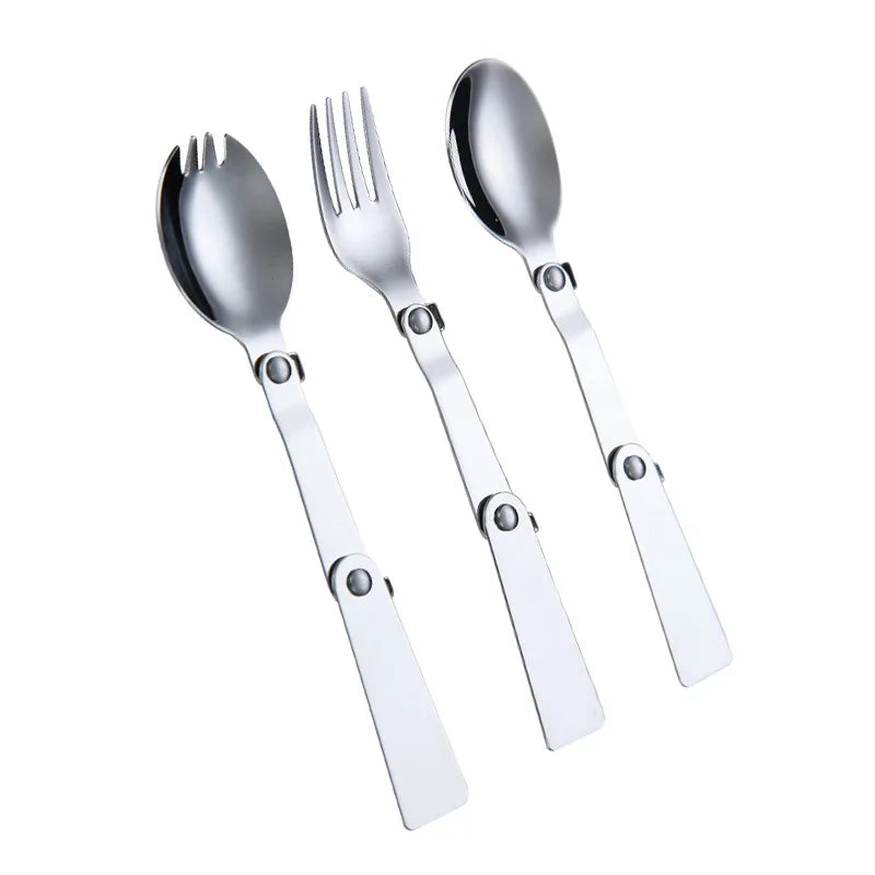 5PCS 304 Stainless Steel Folding Spoon Creative Gift Tableware Outdoor Portable Three Fold Spoon Fork Travel Folding Spoon