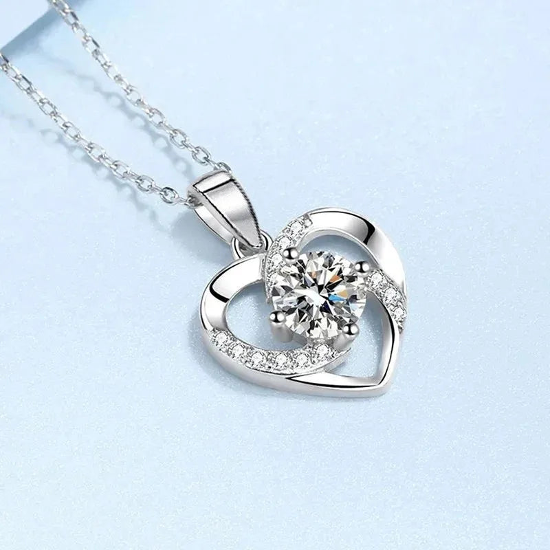 925 Sterling Silver Heart Pendant Necklace for Women Lady Wedding Jewelry Bright Cubic Zirconia Accessories