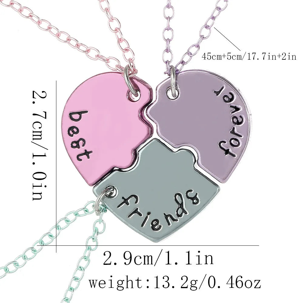 Lovecryst 3/4Pcs/set Heart-shaped Stitching Best Friend Necklace BFF Friendship Jewelry Gifts for Girls