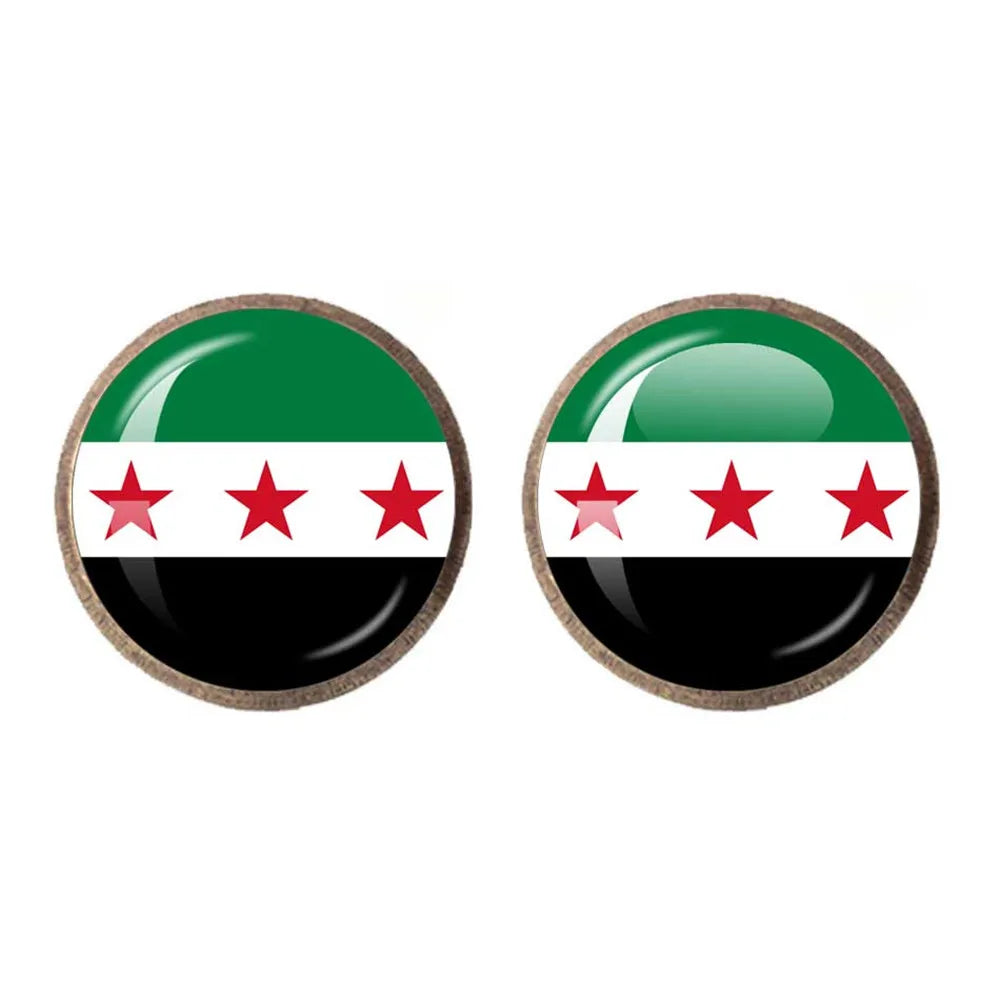 SKY FLAG Syria Flag National Keychain Glass Cabochon Heart-Shape Pendant Keychain For Women Men Charm Fashion Jewelry Gift