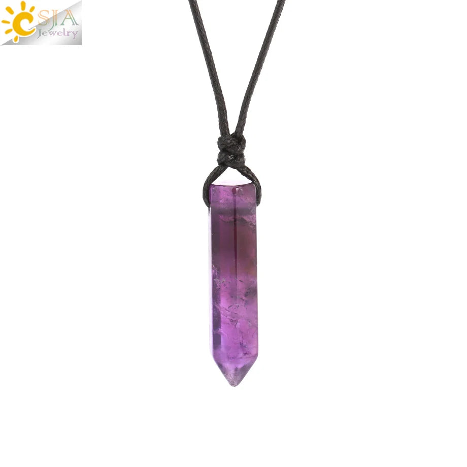 Vintage Man Necklace Natural Stone Hexagonal Point Pendant Healing Pink Quartz Obsidian Crystal Necklaces Jewelry for Men H266