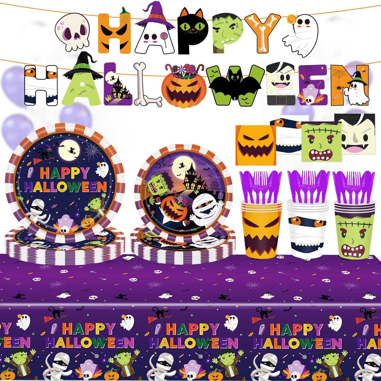 Halloween Ghost Shape Disposable Tableware Paper Plates Cups Halloween Happy Birthday Party Decoration For Home