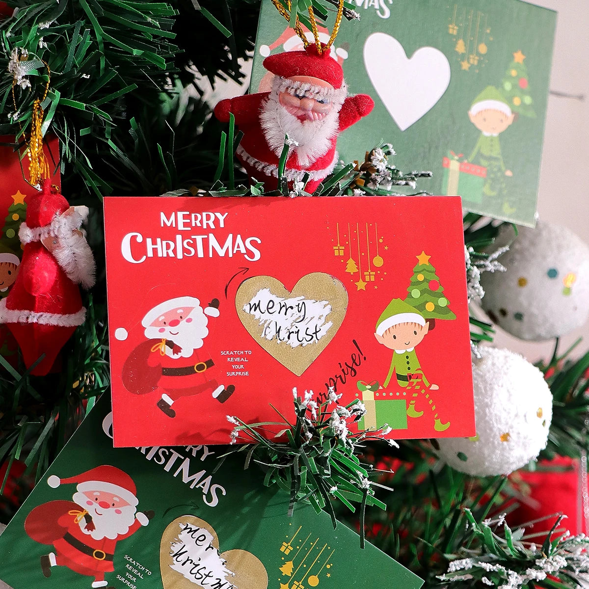 10Pcs/20Pcs Creative Merry Christmas Themed Lucky Scratch-Off Cards, Cute Cartoon Santa Claus Design Surprise Greeting Cards