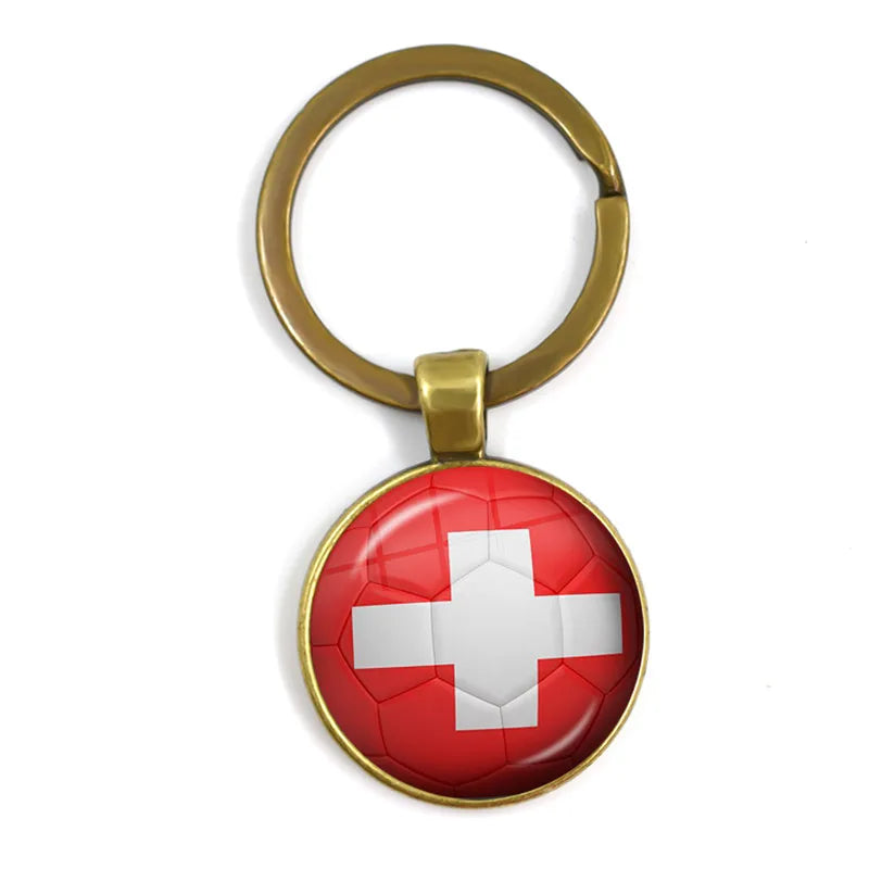 Netherlands,Serbia,Switzerland,Portugal,Poland,Brazil Football Pattern National Flag Glass Cabochon Keychain Fans Commemorative