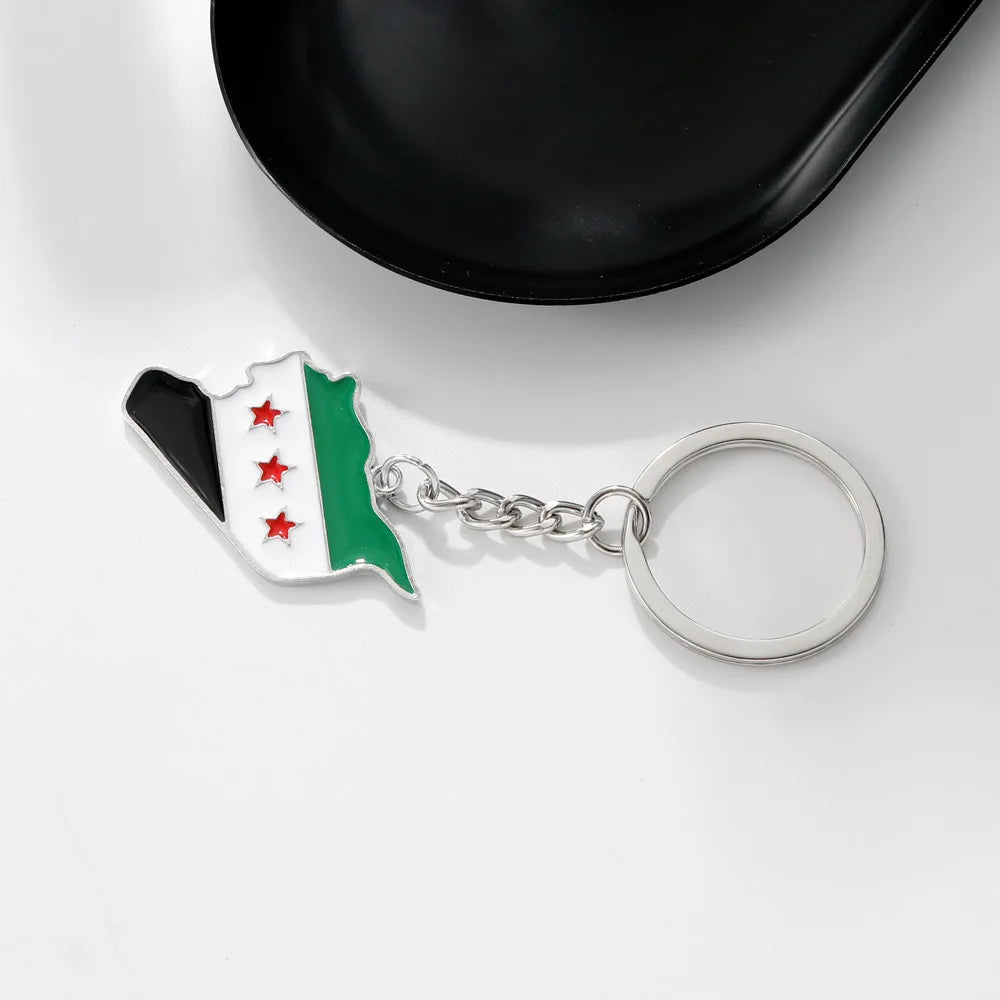 YILUOCD Stainless Steel Syria Map Flag Pendant Keychain Fashion Syrians Map Keyring for Women Men Chain Jewelry Gift