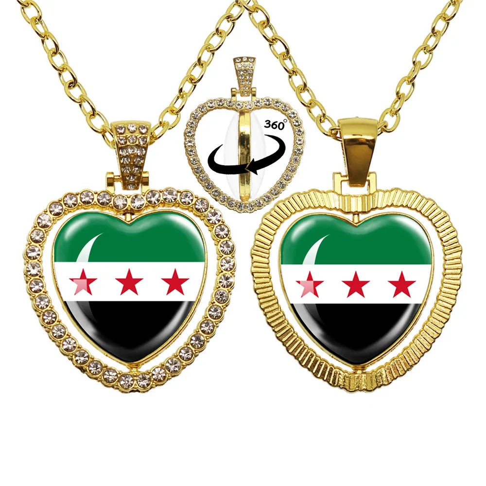 SKY FLAG Syria Flag National Keychain Glass Cabochon Heart-Shape Pendant Keychain For Women Men Charm Fashion Jewelry Gift
