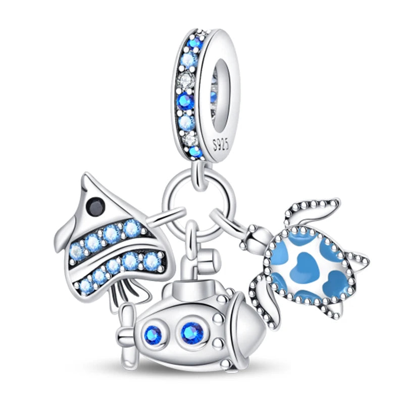 Ocean Trendy 925 Silver Dolphin Crab Boat Beach Charms Beads Fit 3mm Original Bracelets DIY Thoughtful Fine Jewelry Making Gifts