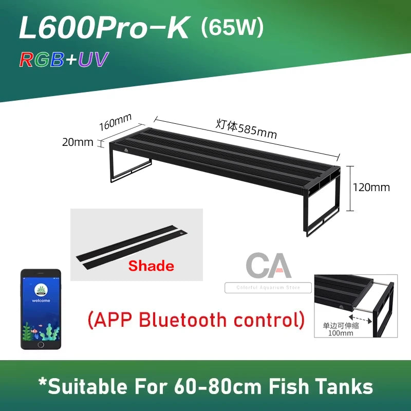 Week Aqua L Series RGB LED Aquarium Lighting with Cycle Timer, Stepless Dimmer Lamp for Freshwater Tank