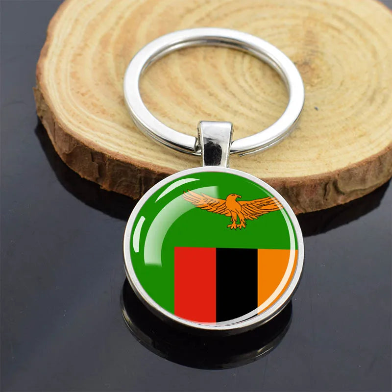 Africa Countries Flag Keychains Double Sided Glass Dome Pendant Key Chains Algeria Somalia Tunisia Morocco Egypt Flag Keyring