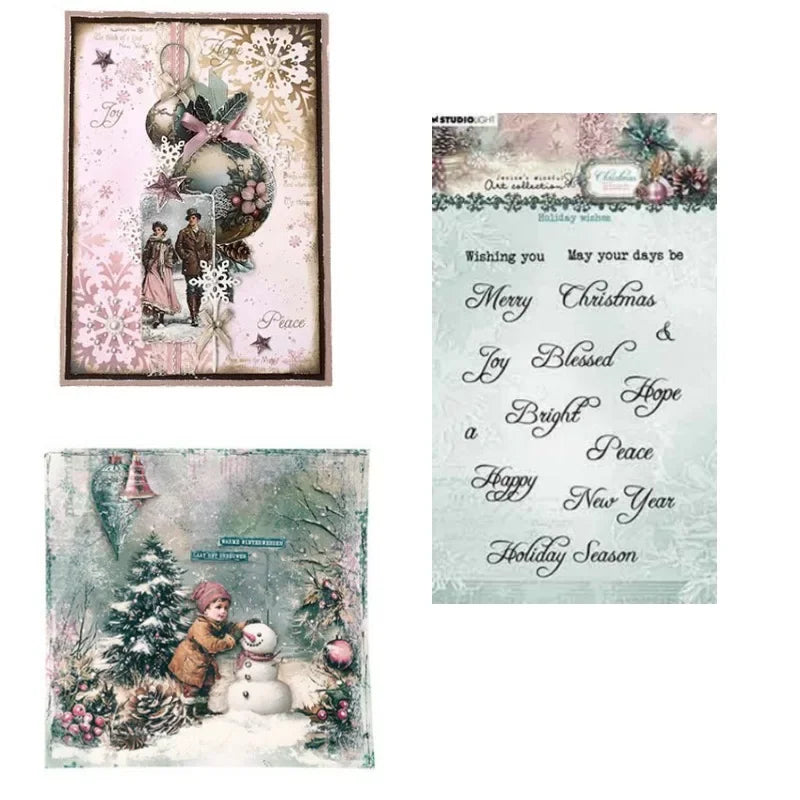 Christmas Blush Winter crackle Holiday Snowy Star frame Metal Cutting Die Silicone Stamp Scrapbook Stencil Photo Album DIY Paper