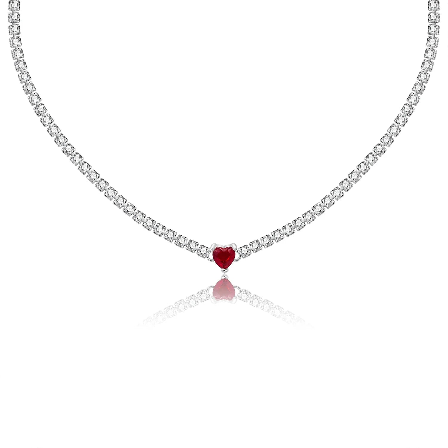 Luxury Original 925 Sterling Silver Necklace Bow Round CZ Red Heart Pendant Necklace Charm Women Classic DIY Gift Making