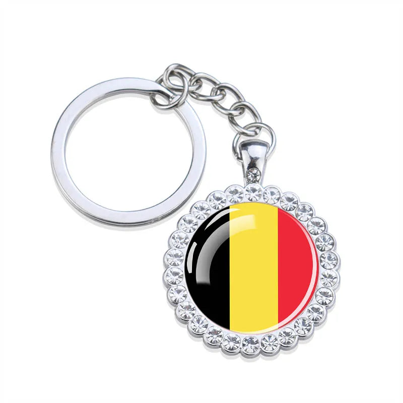 Europe National Flag Keychains Glass Dome Rhinestone Pendant Key Chains Albania Spain Ukraine Russia France Germany Flag Keyring