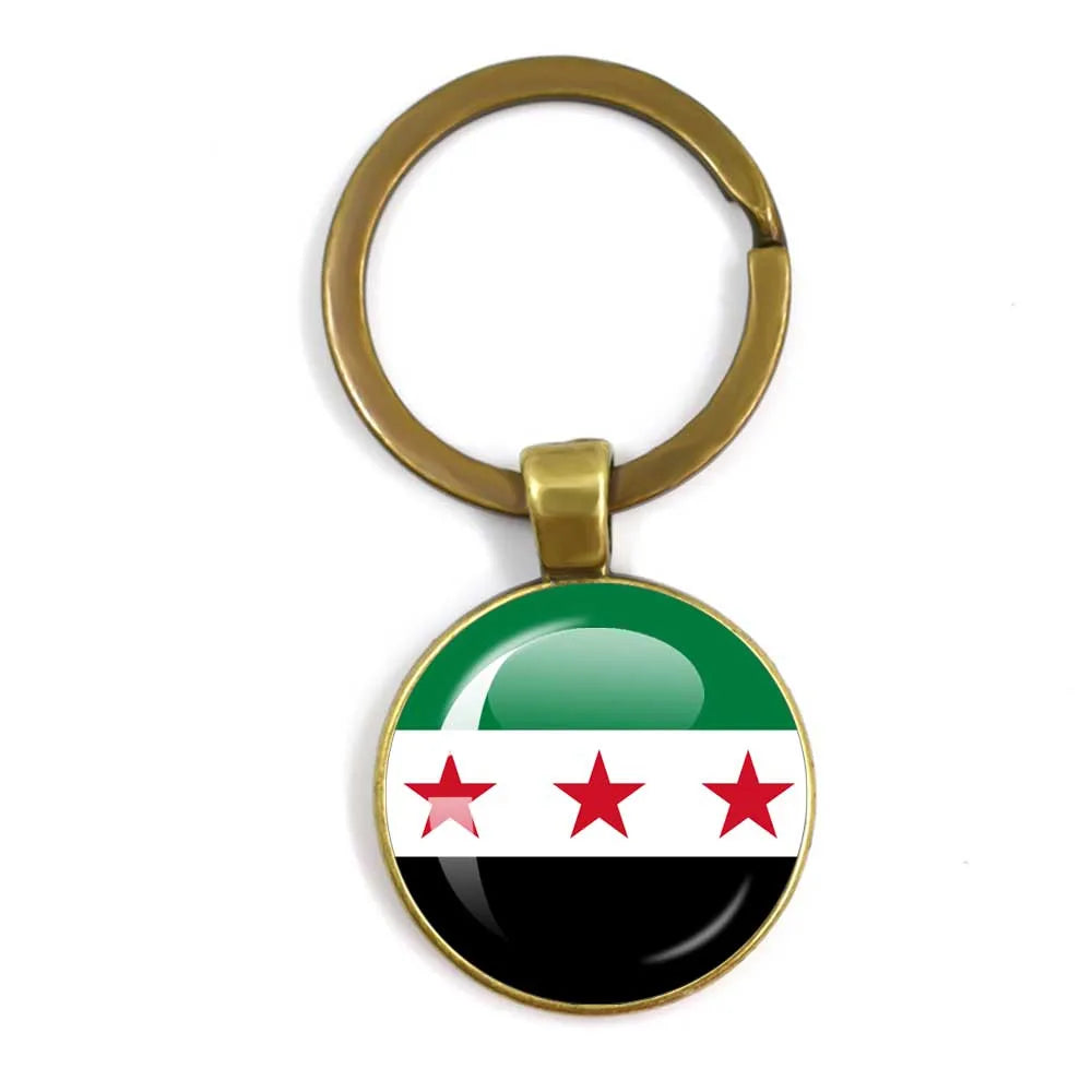 Syria National Flag Glass Cabochon Pendant Keychain Metal Keychain Fashion For Women Men Charm Handmade Car Keyring Jewelry Gift