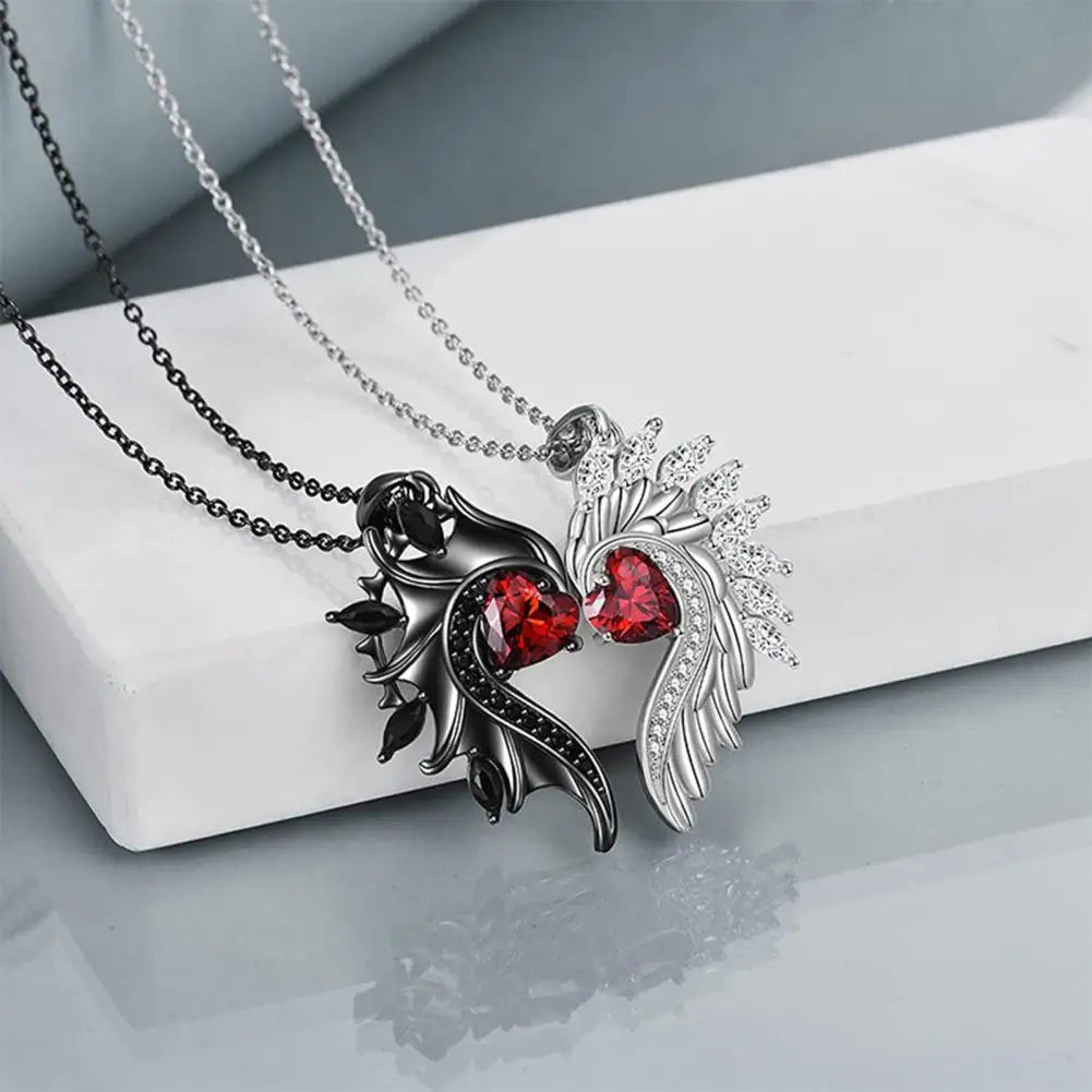 Angel Devil Necklace Rhinestone Wing Shape Couple Necklaces Love Symbolization Demon Angel Matching for Valentines for Couples