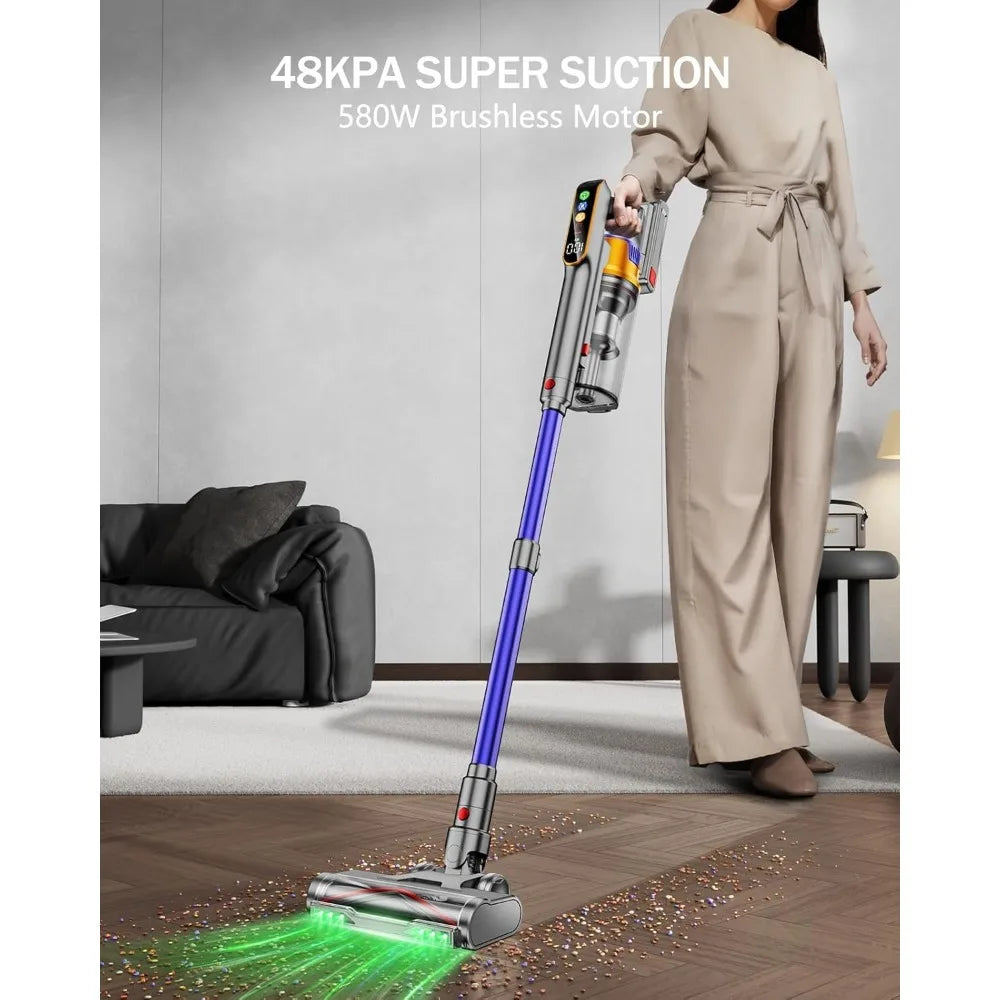 Upgraded version - Cordless Vacuum Cleaner, 580W 48KPA 60 Mins Vacuum Cleaners for Home, Stick Vacuum with 1.8L Large Dust Cup,