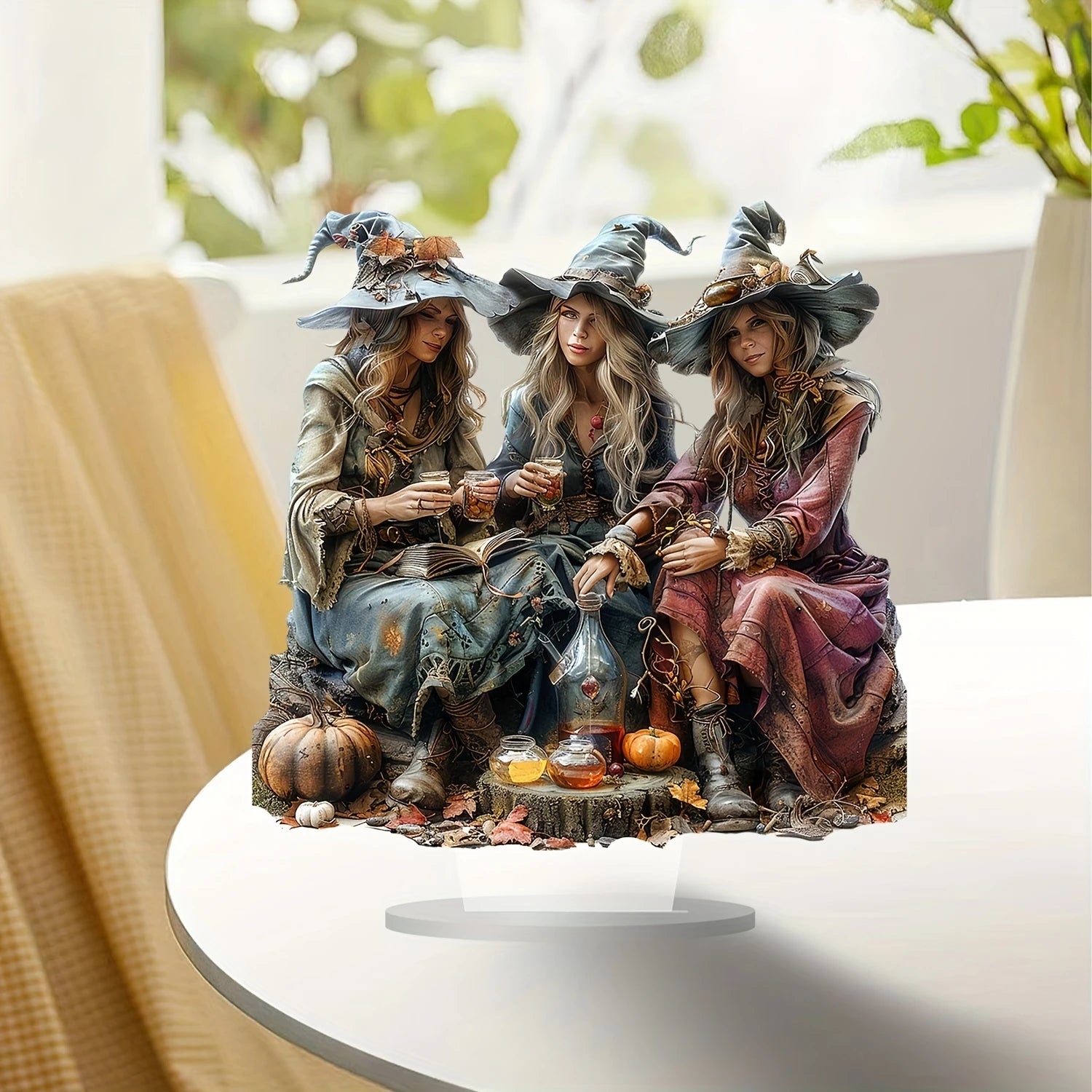 3 Witch Halloween Acrylic Desktop Decorations 10in Flat Colorful Print Home Office Decor Creative Exquisite Girls Birthday Gift