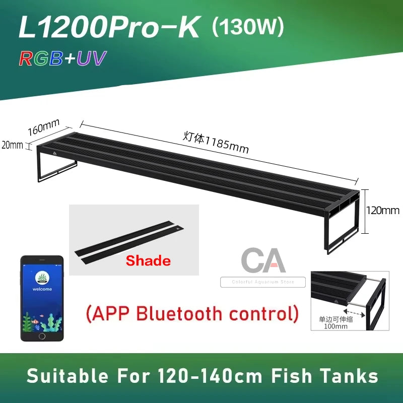 Week Aqua L Series RGB LED Aquarium Lighting with Cycle Timer, Stepless Dimmer Lamp for Freshwater Tank
