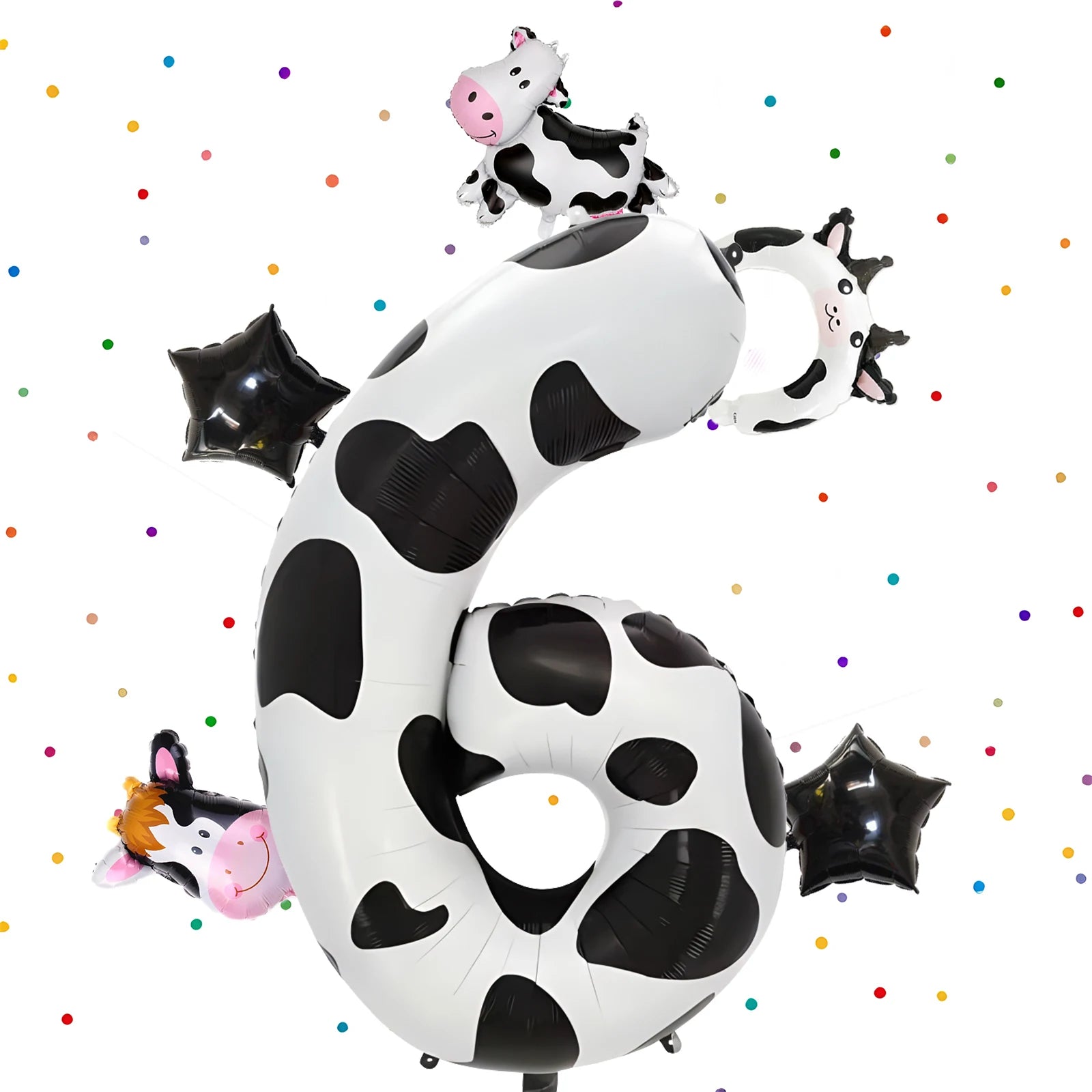 6pcs Cute Cow Print Foil Balloons Number 1-9 Cow Birthday Decorations for Cowgirl Barnyard Farm Animal Theme Party Supplies