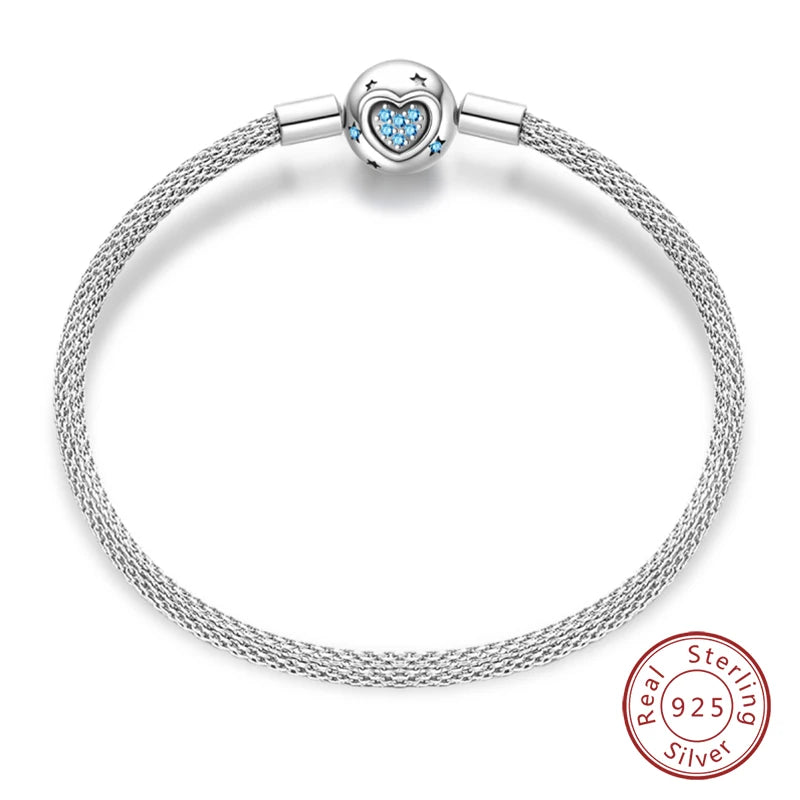 Original 17-20CM Silver 925 Bracelets Star Moon Starry Trajectory Cat Claw Love Zircon Bracelets Fit DIY Charms Birthday Jewelry