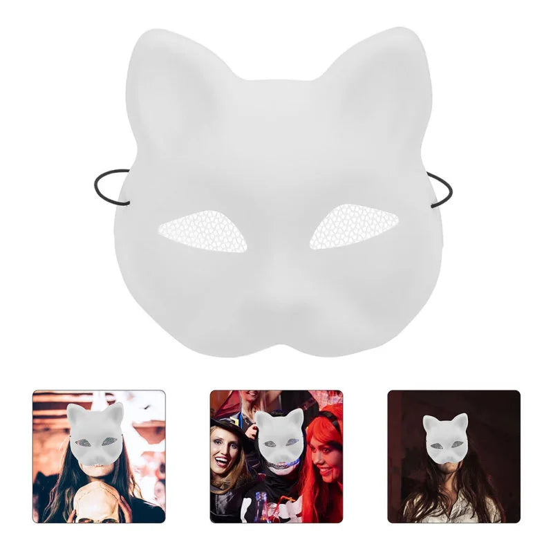 1pc Mesh Yarn Eyes Cat Face White Mask Matte Fox DIY Blank PVC Masks Halloween Party Masquerade Cosplay Dress Up Props Mask