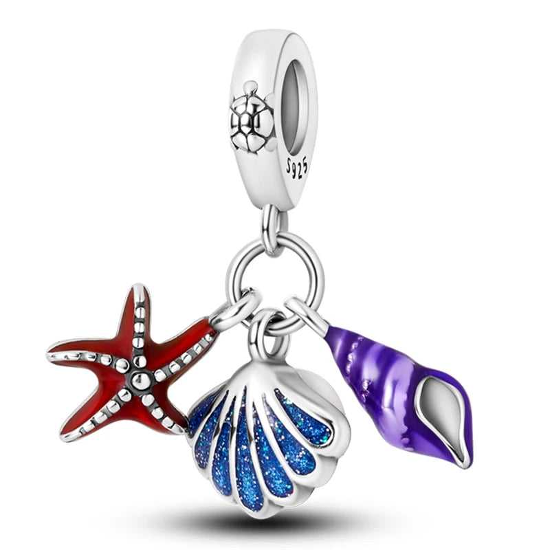 Fashion 925 Sterling Silver Summer Ocean World Series Sea Turtle Starfish Crab Octopus Charms Beads Fit 925 Bracelet DIY Jewelry