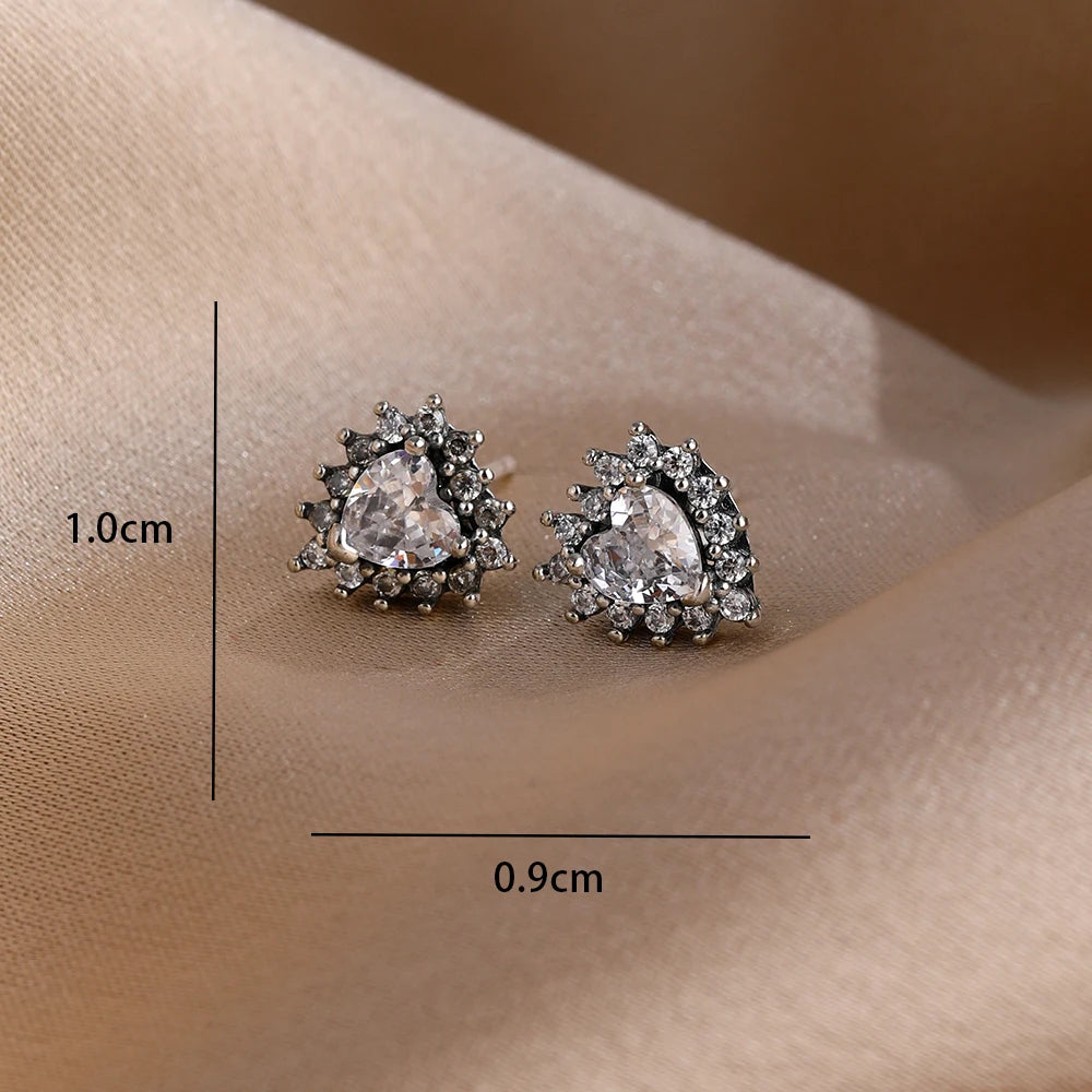 2025 New 925  silver earrings with sparkling red heart and pink bow earrings that fit original women's jewelry DIY birthday gift