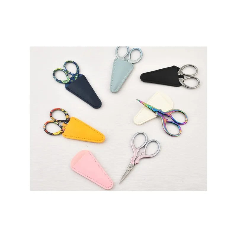 1PC Sharp Embroidery Scissors Sewing scissors with Leather Scissors Cover for Needlework Craft Sewing Handicraft DIY Tool