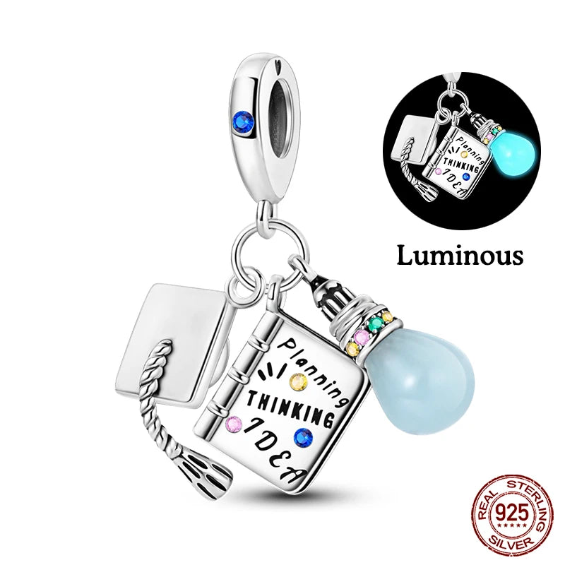 Luminous Bulb Charms Fit Qikaola Original Bracelet 925 Sterling Silver Colorful Balloon House Tram Charms Beads DIY Jewelry Gift