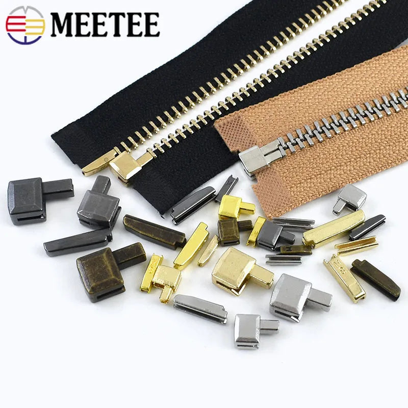 10-50Sets Meetee 3# 5# 8# 10# Open-End Zipper Tail Stopper Clothes Zippers Slider Bottom Socket Repair DIY Sewing Accessories