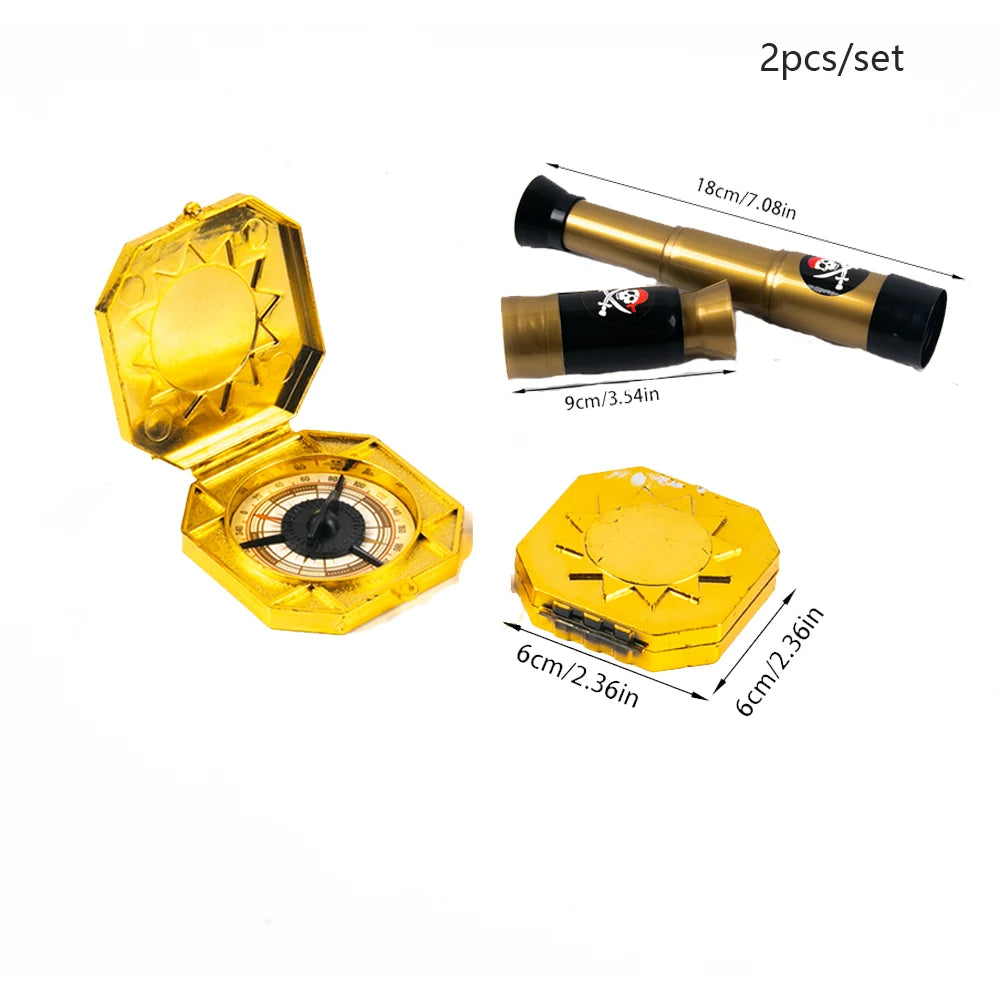 Children Pirate Captain Cosplay Costume Props Pirate Eye Patch Hook Coins Telescope Kids Favors Gift Toy Pirate Party Halloween