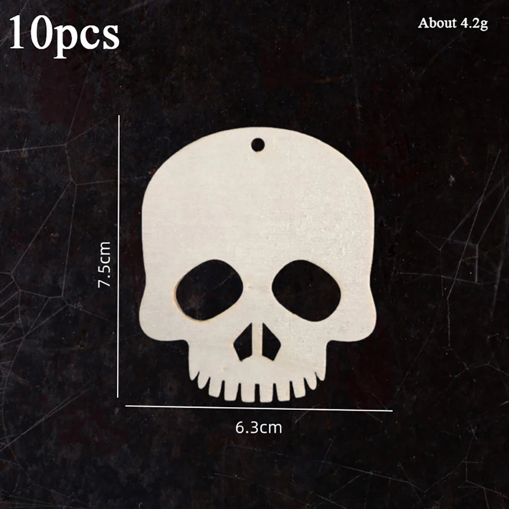 10pcs Halloween Unfinished Wooden DIY Paintings Pumpkin Head Witch Spider Cutout Ornaments Ghost Shapes Wooden Slices Hanging