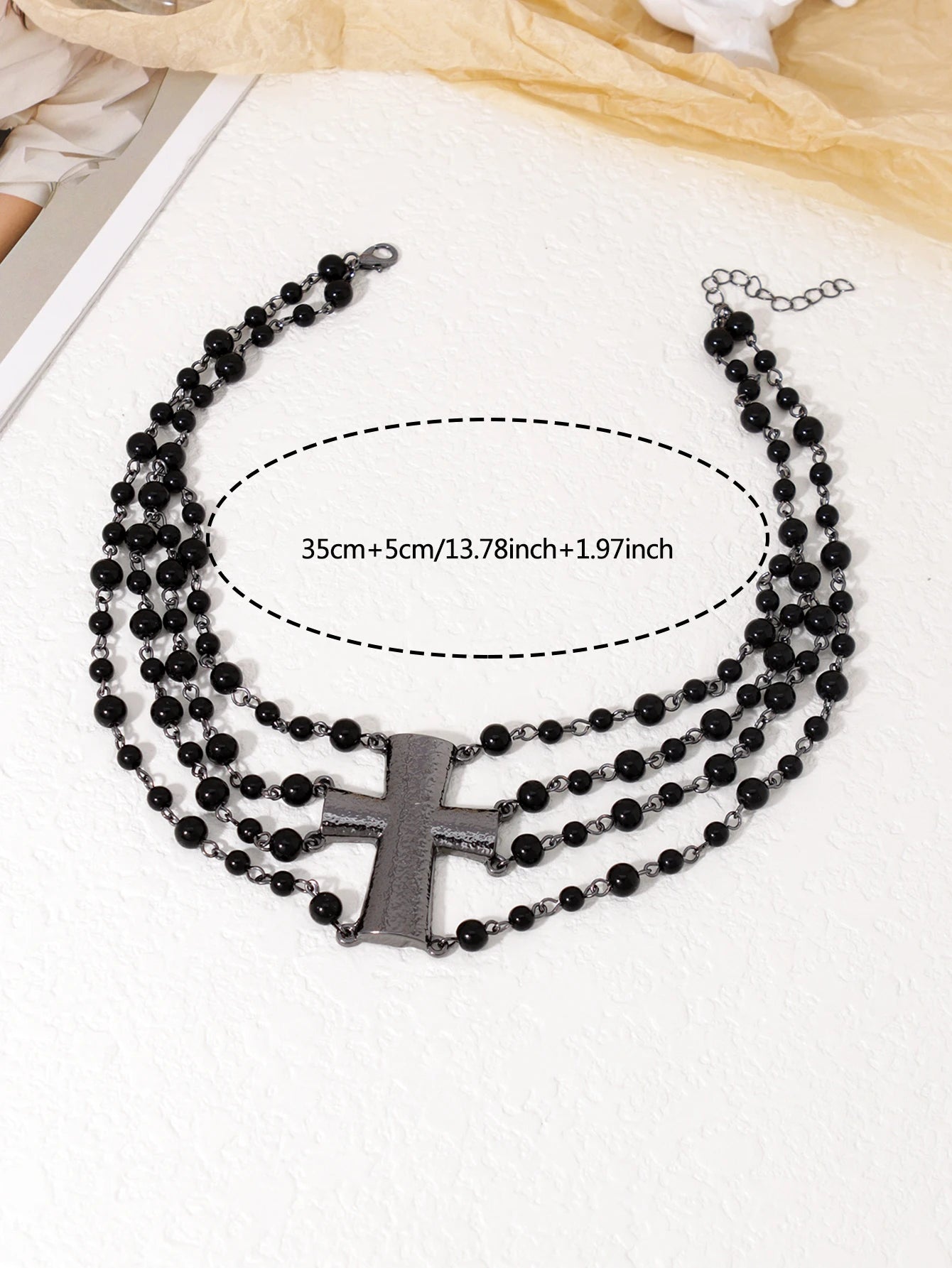 Punk Exaggerated Black Cross Beads Sexy Choker Necklaces Halloween Party Jewelry