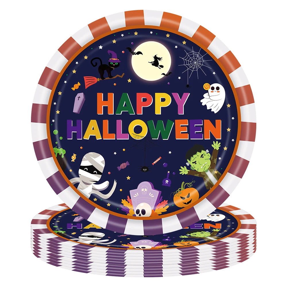 Halloween Ghost Shape Disposable Tableware Paper Plates Cups Halloween Happy Birthday Party Decoration For Home