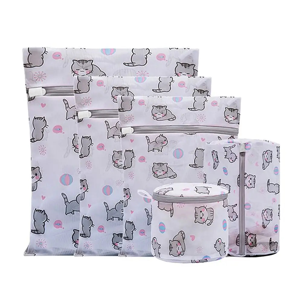 Cute Cat Print Laundry Bag Large Capacity Foldable Washing Bag Distortion Protection Cartoon Storage Bags Household