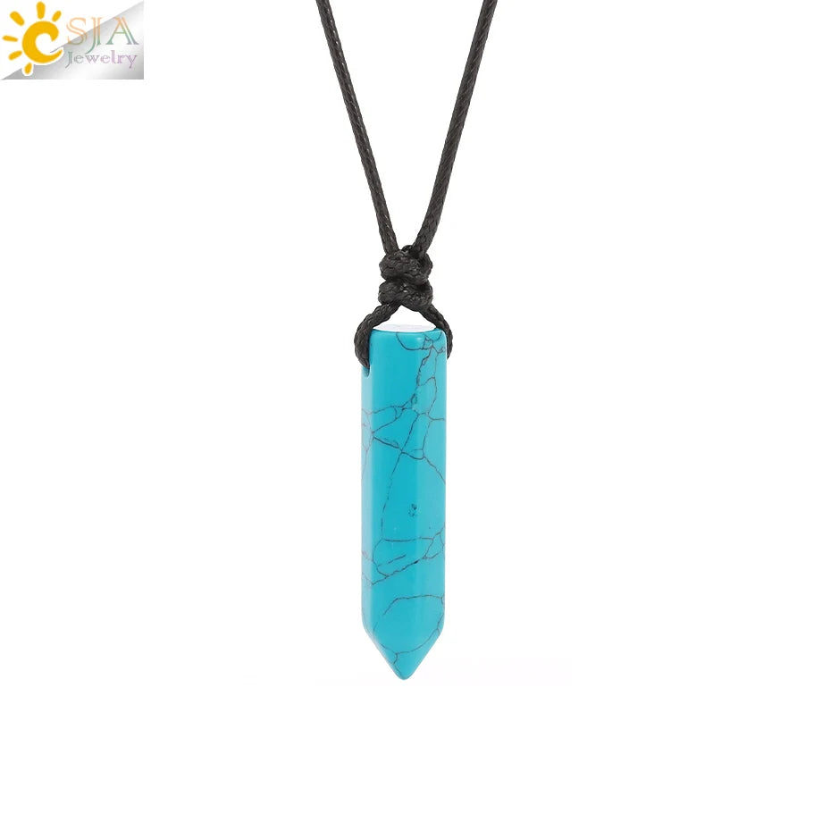Vintage Man Necklace Natural Stone Hexagonal Point Pendant Healing Pink Quartz Obsidian Crystal Necklaces Jewelry for Men H266