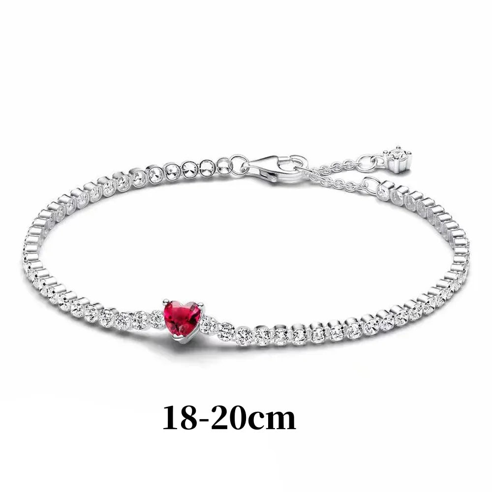 Luxury Original 925 Sterling Silver Necklace Bow Round CZ Red Heart Pendant Necklace Charm Women Classic DIY Gift Making