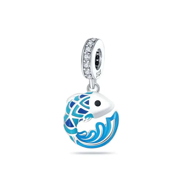 New 925 Sterling Silver Charm Fit Original Bracelet Accessories Women Jewelry Blue Ocean Series Octopus Dolphin Ship Lighthouse