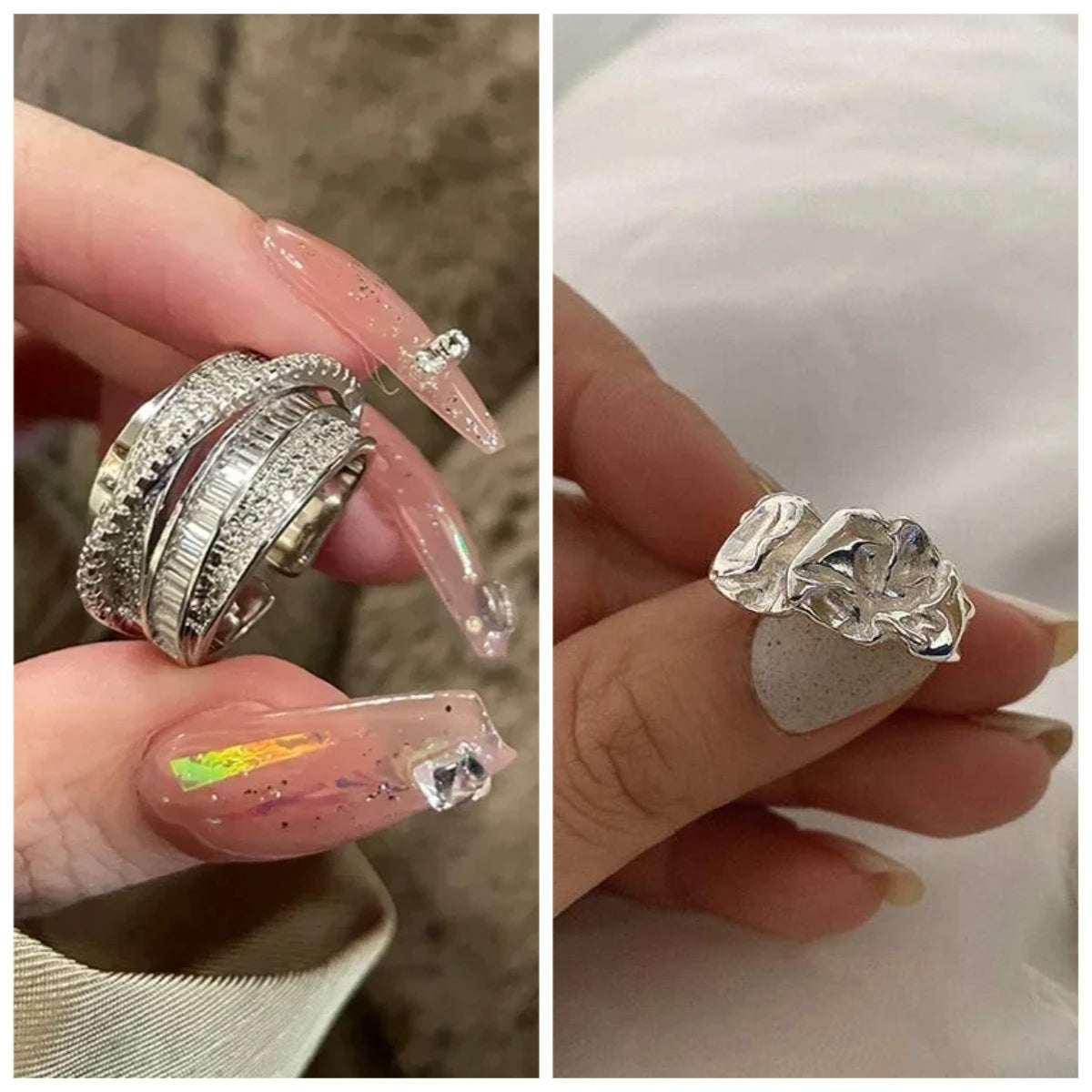 Irregular Pleated Ring for Women Men Open Adjustable Rings Wide Trendy Finger Rings Y2K Accessories Fashion Punk Jewelry