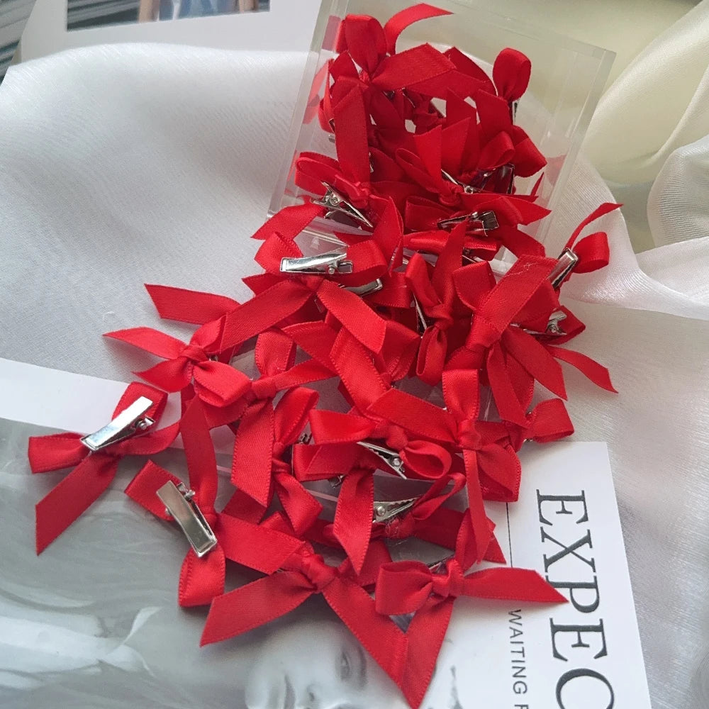 4/6/8/10Pcs Kids Sweet Solid Color Mini Bowknot With Hair Clip Baby Girls Ballet Style Ribbon Braided Hair Accessories Wholesale