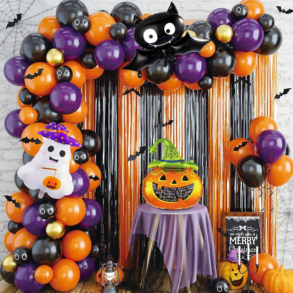 115PCS Halloween Balloon Wreath Set Pumpkin Ghost Foil Balloon Halloween Birthday Anniversary Ball Day of The Dead Decoration
