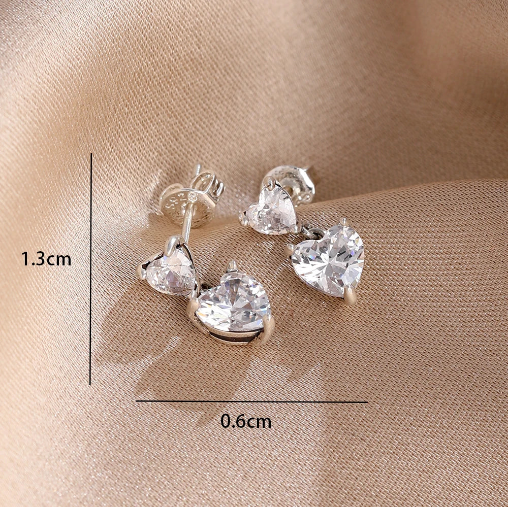 2025 New 925  silver earrings with sparkling red heart and pink bow earrings that fit original women's jewelry DIY birthday gift